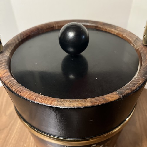 Vtg Mid Century Kraftware British Coat Of Arms Wood Black Sunburst Ice Bucket - Picture 16 of 18