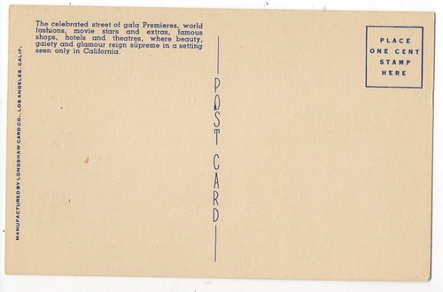 HOLLYWOOD CA HOLLYWOOD BOULEVARD BY GRAUMANNS THEATRE VINTAGE POSTCARD 042521 Q - Picture 2 of 2