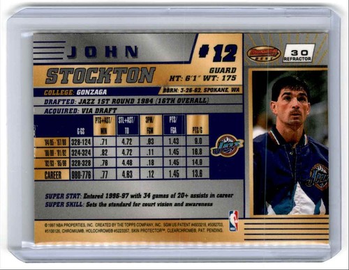 1996-97 Bowman's Best Refractor CLEAN John Stockton Utah Jazz #30 - Picture 2 of 2