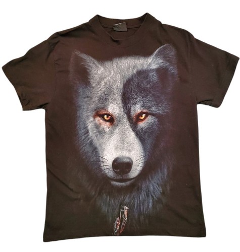 Spiral T Shirt Adult Small Black Cultural Wolf Print Chest 36" - 38"  - Picture 1 of 8