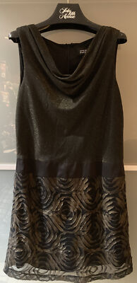 Adrianna Pappel Black Bronze Gold Cowl Neck Knee Length Cocktail Dress sz 6