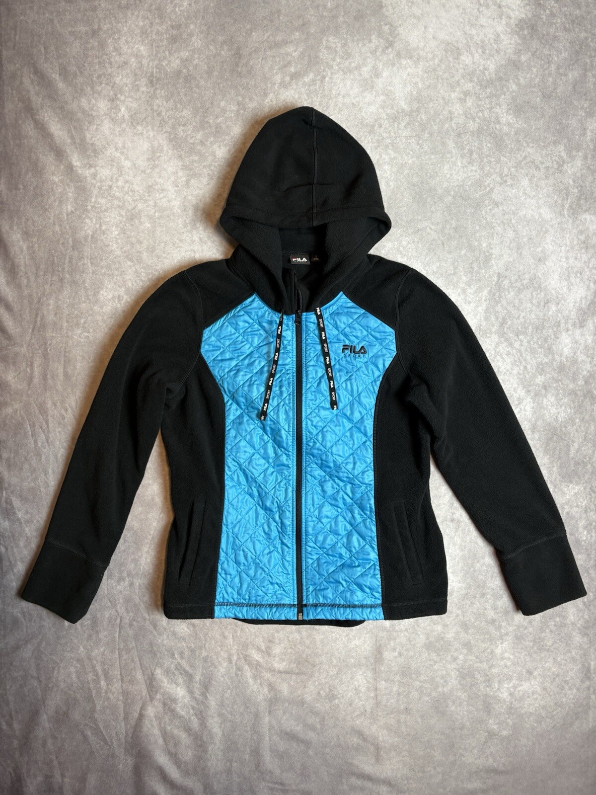 Fila Felpa Donna Sportiva Turchese Trapuntata Nera Pile Zip Donna Taglia L