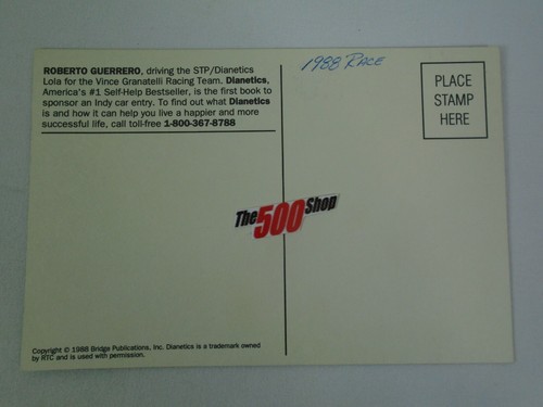 1988 Roberto Guerrero #2 Dianetics Book STP Vince Granatelli Racing Postcard IMS - Picture 3 of 7