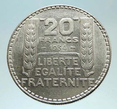 フランス銀貨 1934年 20FRANCS 1934 FRANCE Authentic Large Silver 20