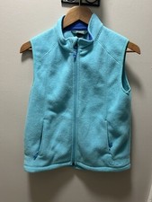 LL Bean Youth 14-16 Turquoise Blue Fleece Full Zip Vest Outerwear Pockets