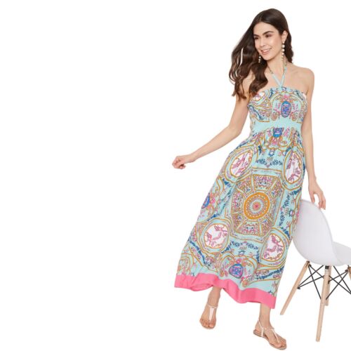 Oussum Women Maxi Tube Dress Plus Size Printed Smocked Pleated Bohemian Dresses - Picture 103 of 169