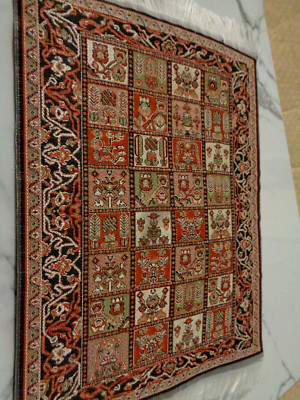 Persian Qom Handmade stamped Silk On Silk Table Mat Rubber Back Doilies 9 X 6 In