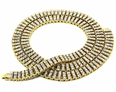THREE 3 ROW COLORS VIP Iced Necklace out Hip Hop Chain Gold
