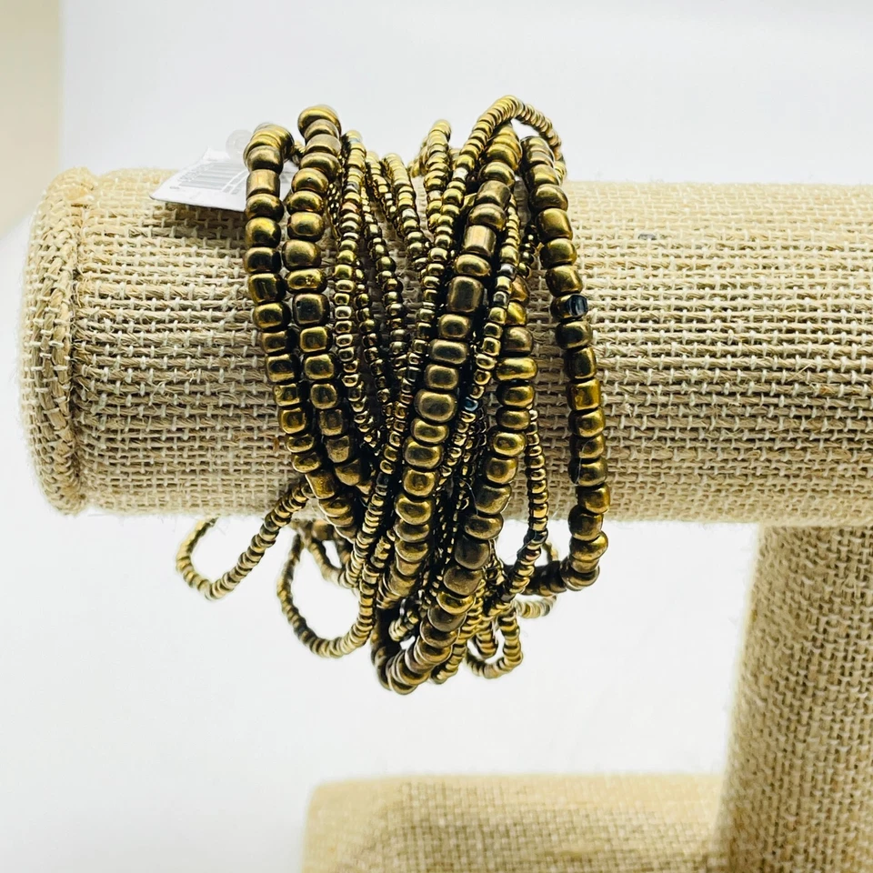 Pulsera con hebilla de madera gruesa STYLE AND CO tono dorado cuentas semillas etiqueta original Macys Foto 3 de 4