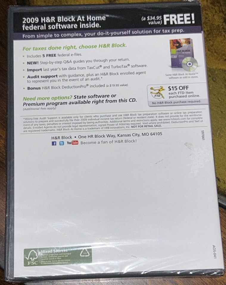 H&R Block At Home Deluxe + E-file Tax Year 2009 - Brand New, Sealed NIB Unopened - Image 2 of 2
