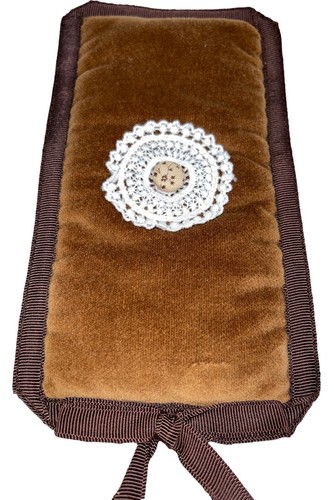 Vtg 70's Quilted Handmade Fold Cosmetic Travel Toiletry Bag Brown Floral - Picture 6 of 10