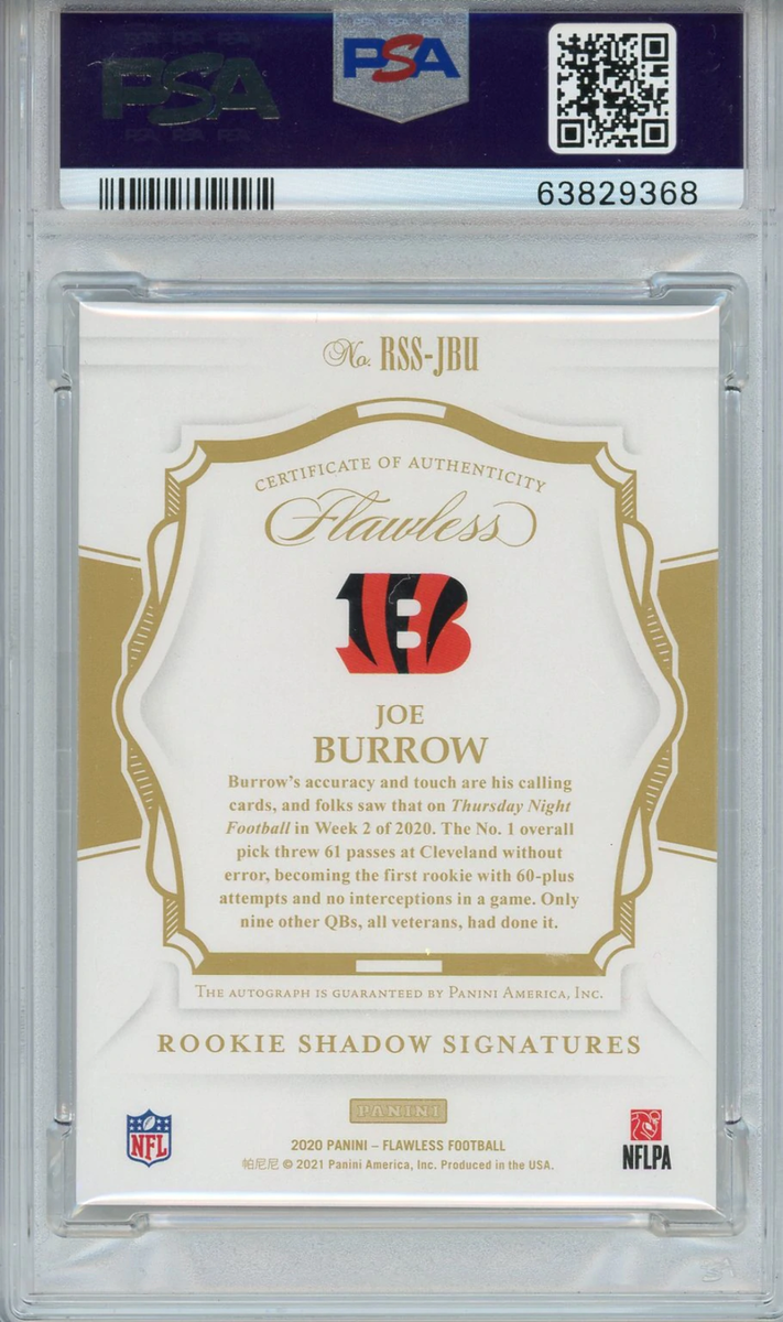 Joe Burrow Autographed 2020 Flawless Rookie Shadow Sig Card (PSA