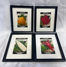 Antq Card Seed Co. Fredonia N.Y. Lot Of 4 Framed Matted Seed Packets Vegetables