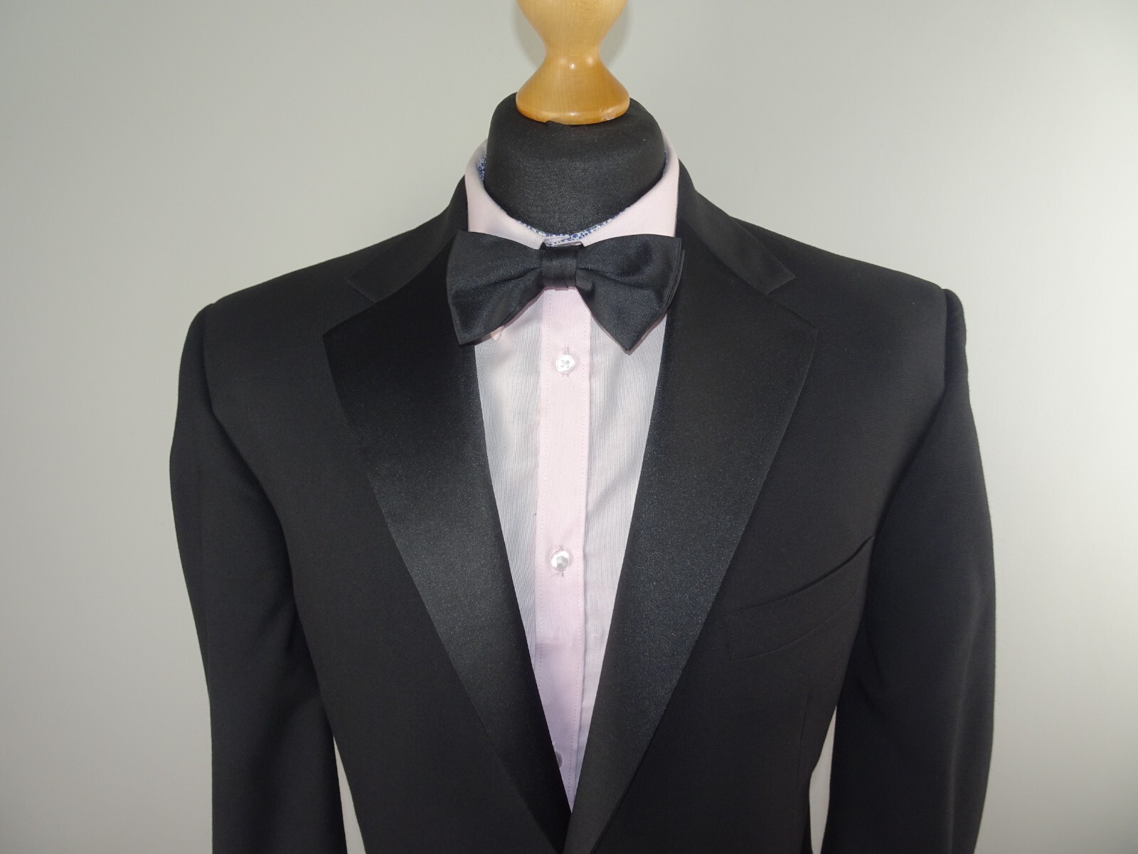 M&S Dinner Suit Tuxedo JACKET Black Satin Lapel Single Breasted SIZE