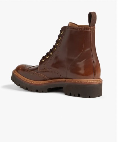 GRENSON *RARE*Emmaline Tobacco Perforated Glossed-Leather Combat Boots Size 8.5M - Picture 2 of 18