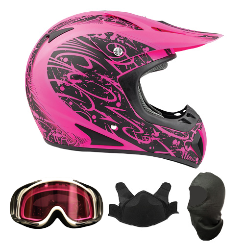 Adult Snocross Combo Pink Snowmobile Helmet BreathBox Goggles Balaclava