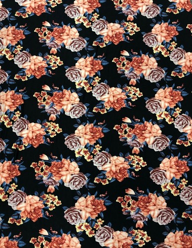 Beautiful Floral Print on Black Polyester Spandex Bulgari Fabric by the Yard