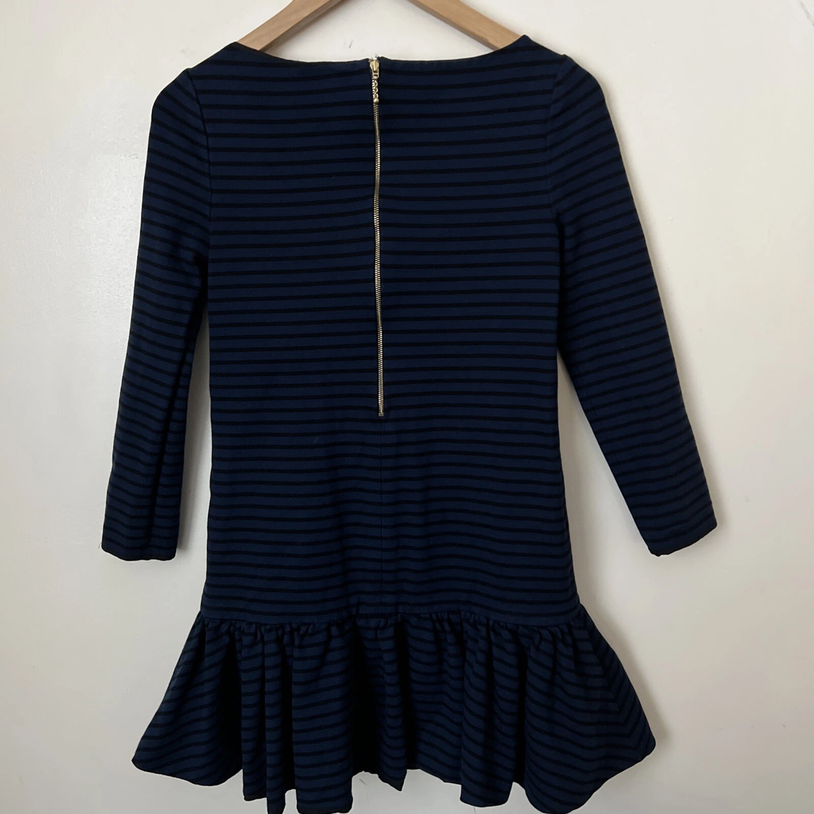 Abito Kate Spade taglia 2 donna blu nero a righe tubino orlo volant ponte peplo