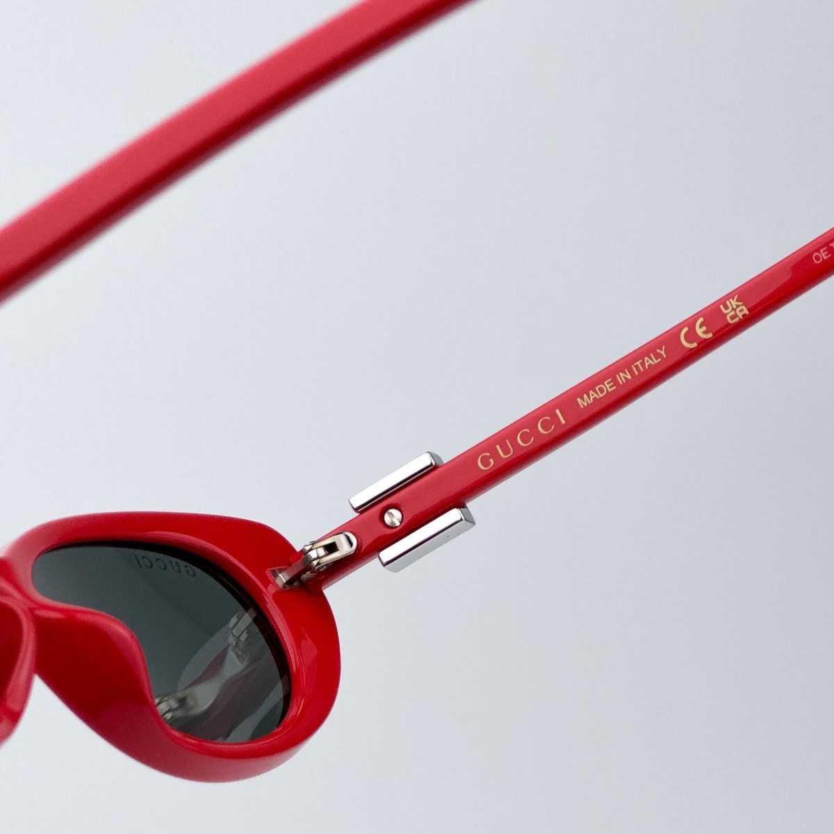 Gucci Women AUTHENTIC Sunglasses Shiny Red Grey Cat Eye 