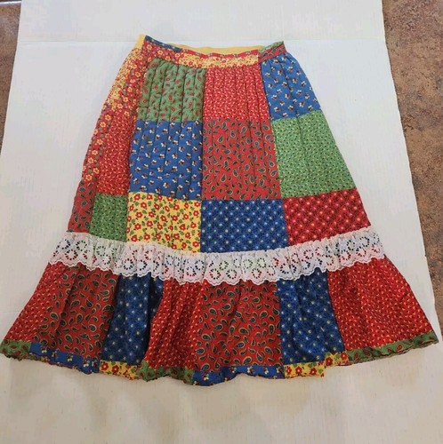 Vintage Her Majesty Girls Quilted Colorful Patchwork Skirt w/Lace Size 4 -USA