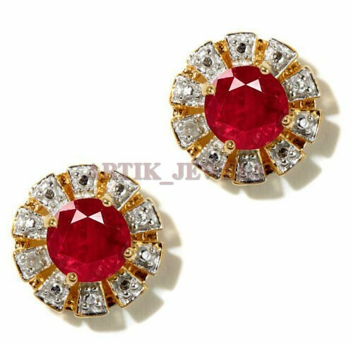 Heated Ruby Gemstone With 18k Gold Plated Silver Cufflink #2571 - Picture 2 of 3