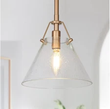 Uolfin Modern Mini Pendant Light Gold Pendant Light w/ Seeded Glass Shade