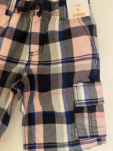 NWT Boys 6 Gymboree “JAWSOME” Cotton Gray/Blue/Pink PLAID CARGO SHORTS & TOP 2pc - Picture 2 of 4