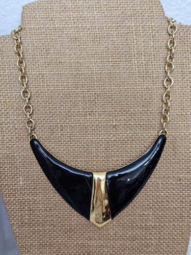 MONET women choker necklace black gold, 16" Big Statement piece - Picture 5 of 7
