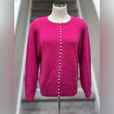 Vtg 1980s Extra Energy By Rotchild Pink Silk & Angora Pearl Button Sweater
