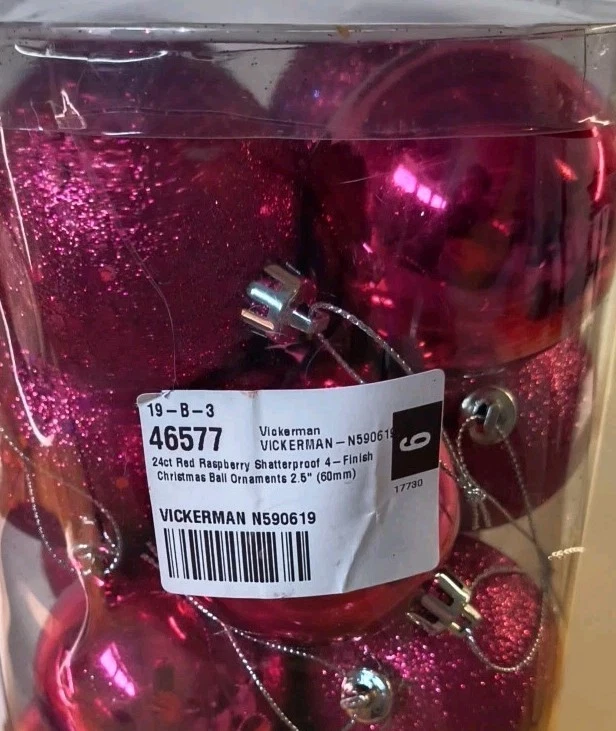 Adornos para Árbol de Navidad Vickerman Color Frambuesa Púrpura 24 unidades Irrompibles Foto 2 de 4