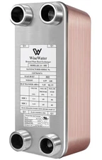 Plate Heat Exchanger, 3"x8" 40 Plates Water To Water Heat Exchanger, Copper/S...