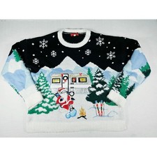 Blizzard Bay Mens Christmas Sweater Santa Camping Silver Trailer XS50469TJ Large