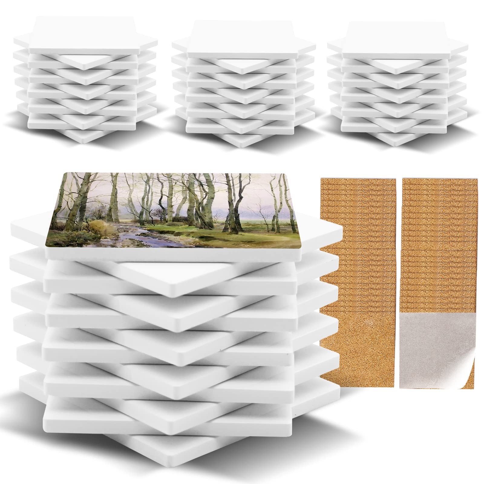 48 Pack Sublimation Blanks Coasters Bulk, 4 Inch Glossy White Glazed Ceramic ...