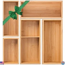 Bamboo Drawer Organizer Set of 5 - Multi-Purpose Storage Dividers for Home &