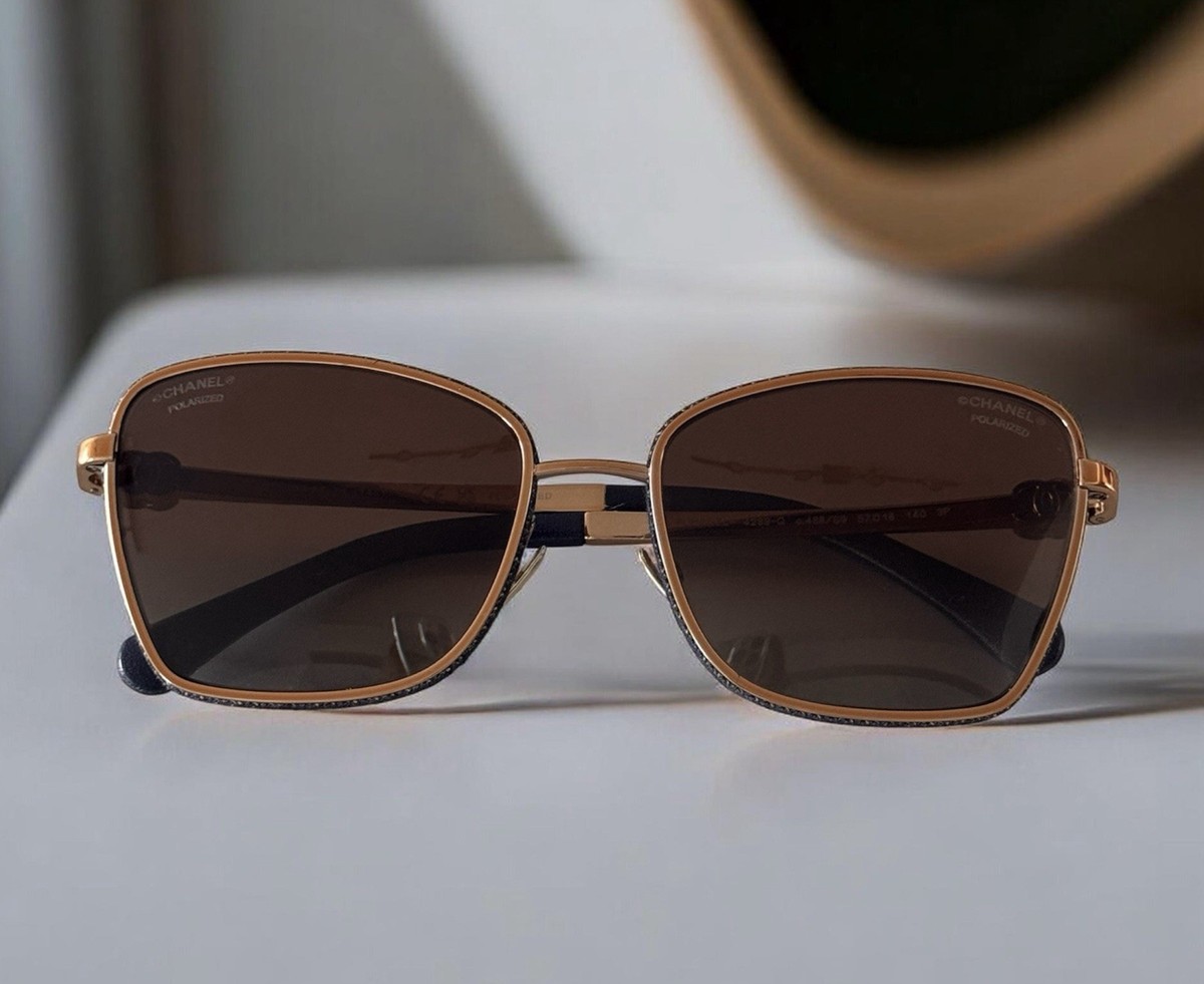 CHANEL 4289-Q Polarized Square Gold Metal Brown Lens Women display picture 3