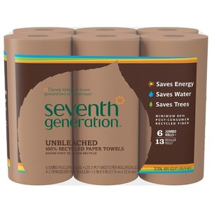 2 packs of 6 Seventh Generation Unbleached Paper Towels 100% Recycled Paper