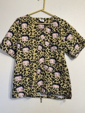Betty Boop Leopard Print Scrub Top with Cartoon Design XL