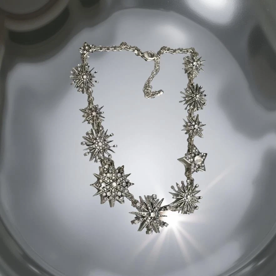 Collar Gota Dije Estrella Celestial Estilo Art Deco Eduardiano Plateado Pasarela Foto 4 de 4