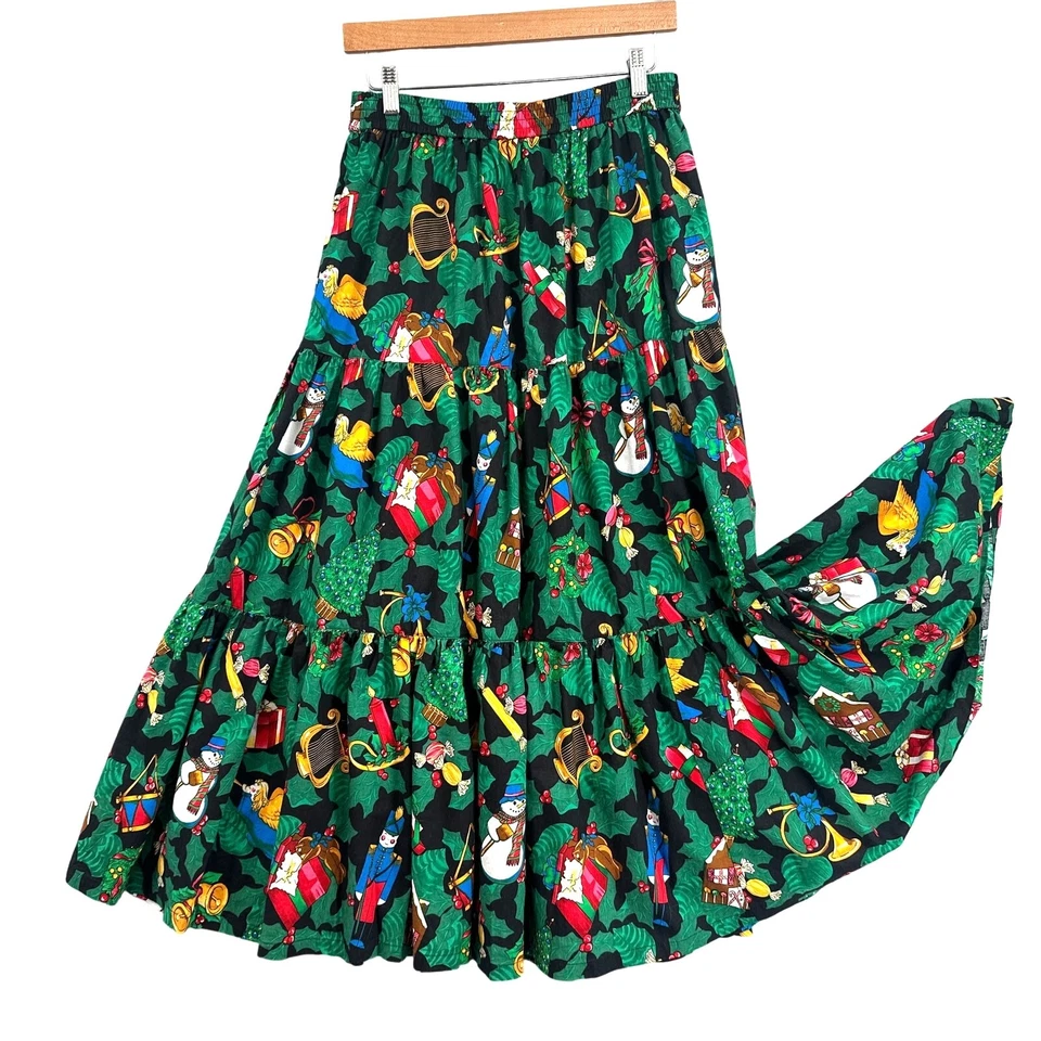 Винтажная женская юбка Bechamel M уродливый рождественский праздник снеговик щелкунчик макси  - Изображение 2 из 4