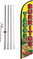 Tacos Burritos Mexican Restaurant Advertising Feather Banner Swooper Flag...