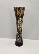 Wooden Vase with Hand Carved Floral Design, 12" Tall Decorative Grain In Wood