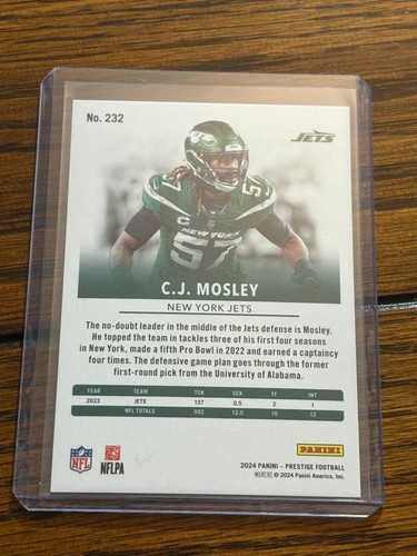 C.J. Mosley 009/299 2024 Prestige Green Xtra Points #232 Jets - Bild 2 von 2
