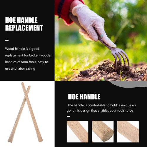 2 Pcs Wood Handle Handles Solid Tool Wooden Hoe Replacement for Garden Tools - Picture 12 of 12