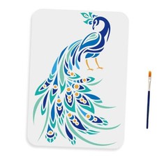 Stencil 11.7 8.3inch Large Drawing Stencils with Paint Brush DIY Peacock