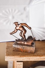 Statua scultura sciatore metallo - base marmo - ventennio