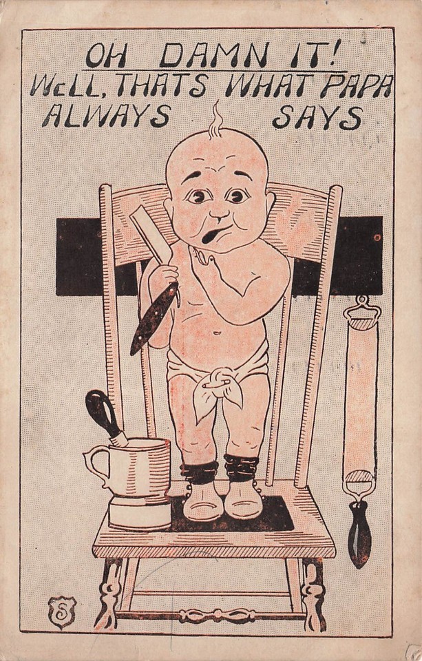An antique postcard featuring dark-humor cartoon art — one-of-a-kind ephemera that's equal parts creepy and hilarious.