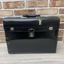 Vintage Black Leather Veterinarian Doctor Briefcase Bag w Pull Out Trays Locks