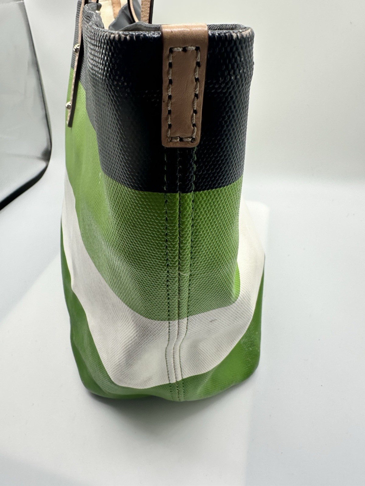 Kate Spade Striped Multicolor Coated Canvas Tan Natural Leather Trim Tote Bag thumbnail 5