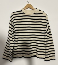 ARKET Women  s Navy Cream Stripe Cotton Knit Crew Neck Jumper Oversized Size XS