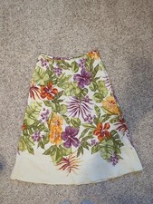 Talbot's Silk And Linen Women's Skirt Floral Below Knee Size 8 Petites Tropical